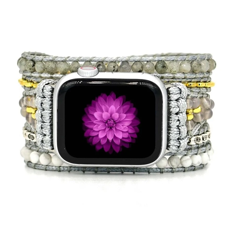 Natural Howlite & Gray Quartz Apple Watch Band - Image 3