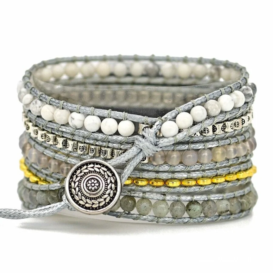 Natural Howlite & Gray Quartz Apple Watch Band - Image 4