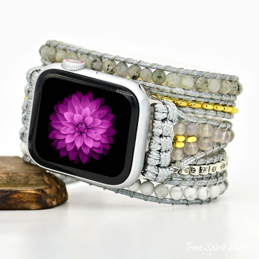 Natural Howlite & Gray Quartz Apple Watch Band - Image 5