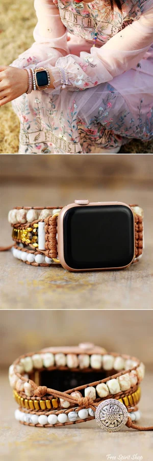 Natural Howlite & Picture Jasper Apple Watch Band - Image 4