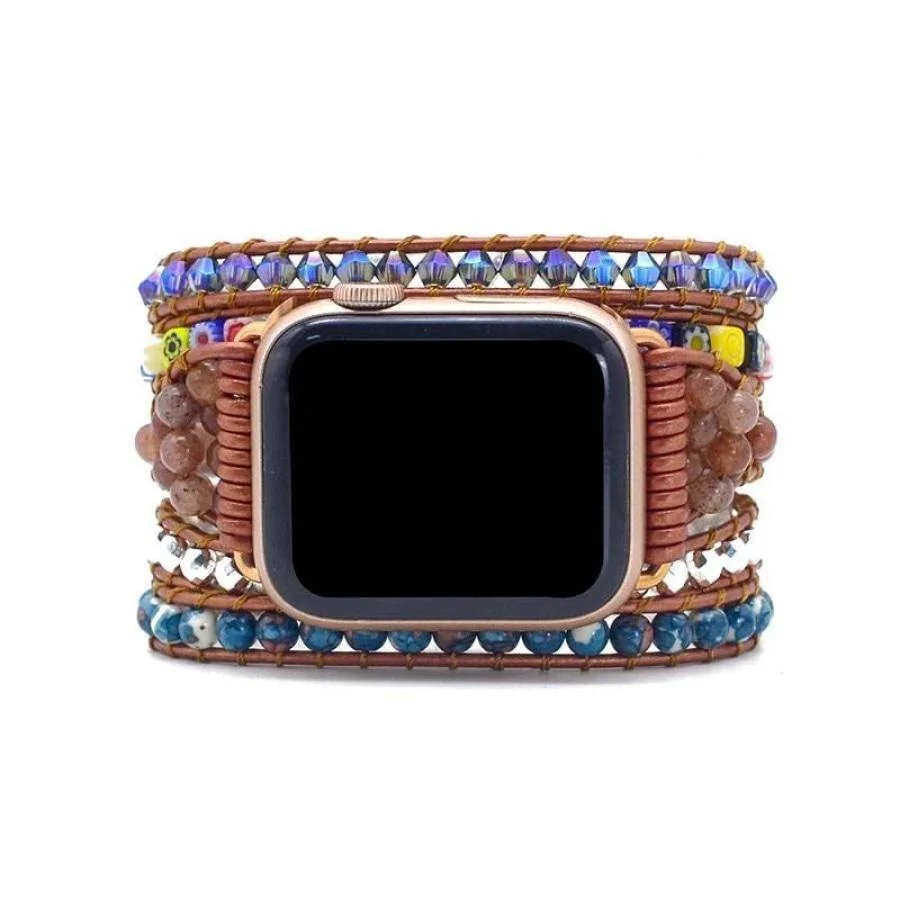 Natural Imperial Flower & Strawberry Quartz Apple Watch Band - Image 3