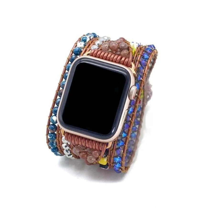Natural Imperial Flower & Strawberry Quartz Apple Watch Band - Image 6