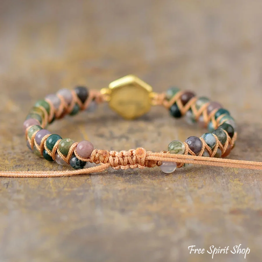 Natural Indian Agate & Pyrite Stone Beaded Bracelet - Image 3