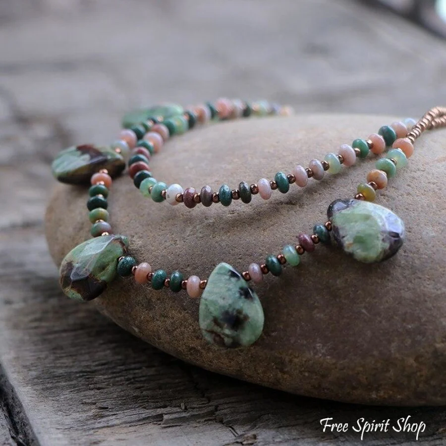 Natural Indian Agate Teardrop Beaded Necklace - Image 2