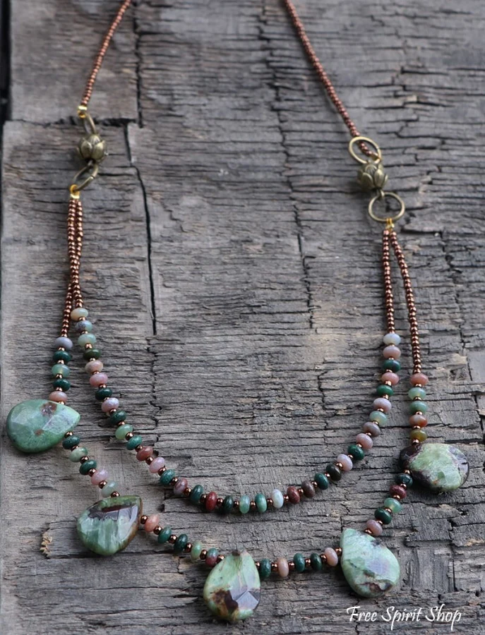 Natural Indian Agate Teardrop Beaded Necklace - Image 3