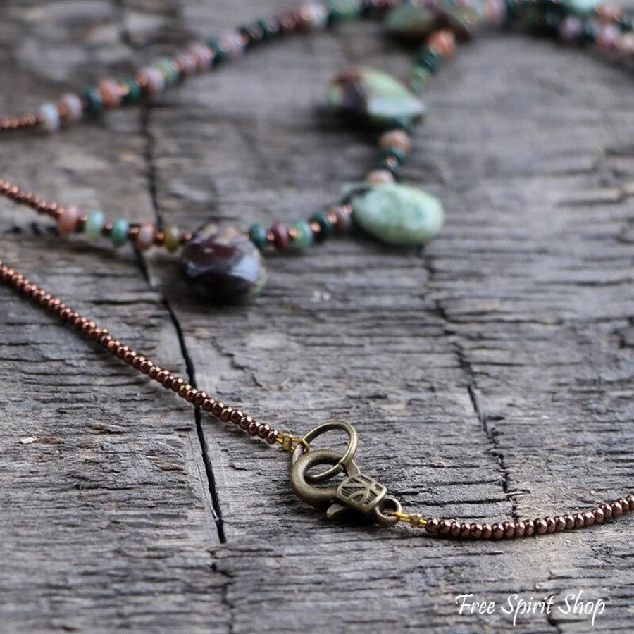 Natural Indian Agate Teardrop Beaded Necklace - Image 4