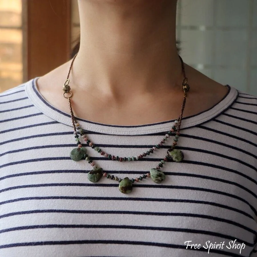 Natural Indian Agate Teardrop Beaded Necklace - Image 5