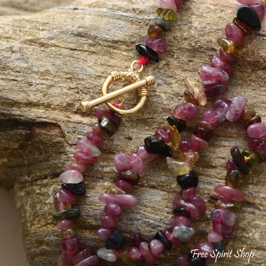 Natural Irregular Pink Tourmaline Beaded Choker Necklace - Image 3