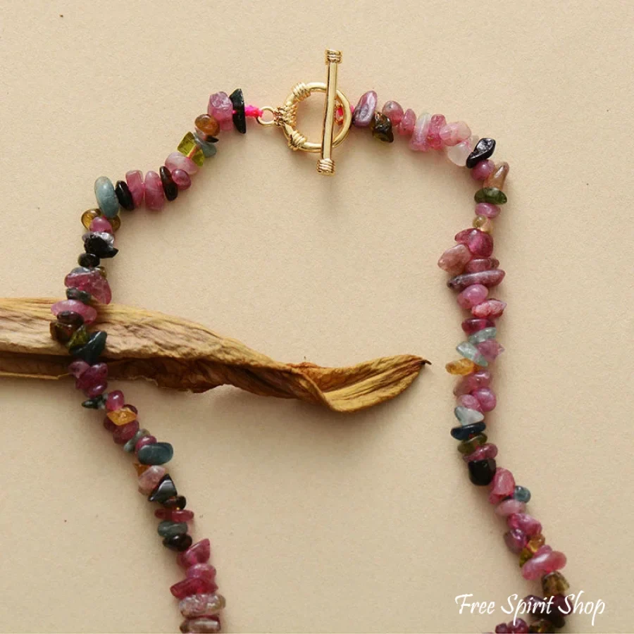 Natural Irregular Pink Tourmaline Beaded Choker Necklace - Image 5