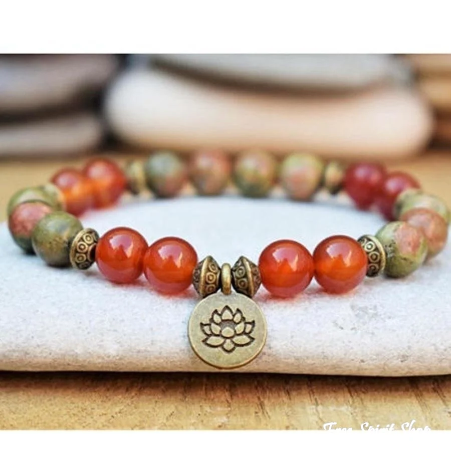 Natural Jasper & Carnelian Mala Bead Bracelets - Image 3