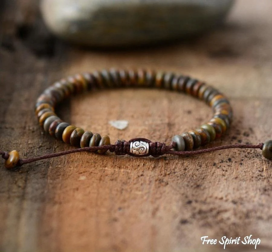 Natural Jasper Disc Shaped Beads Shamballa Bracelet - Image 3