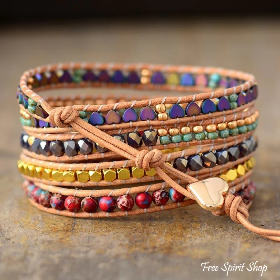 Natural Jasper Heart 5 Layer Wrap Bracelet - Image 2