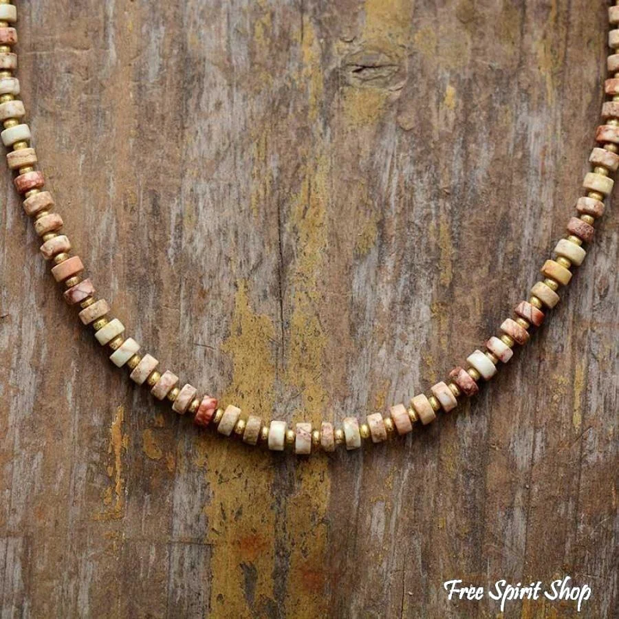 Natural Jasper & Labradorite Stone Bead Choker Necklace - Image 3