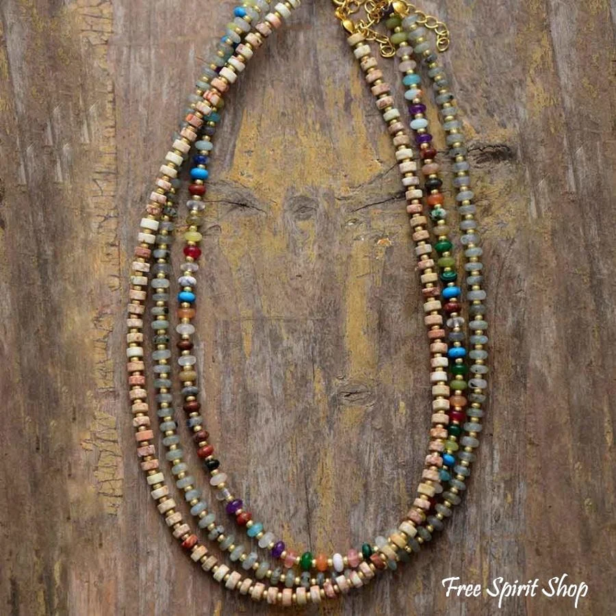 Natural Jasper & Labradorite Stone Bead Choker Necklace - Image 8