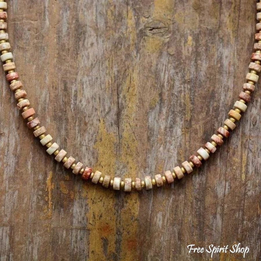 Natural Jasper & Labradorite Stone Bead Choker Necklace - Image 9