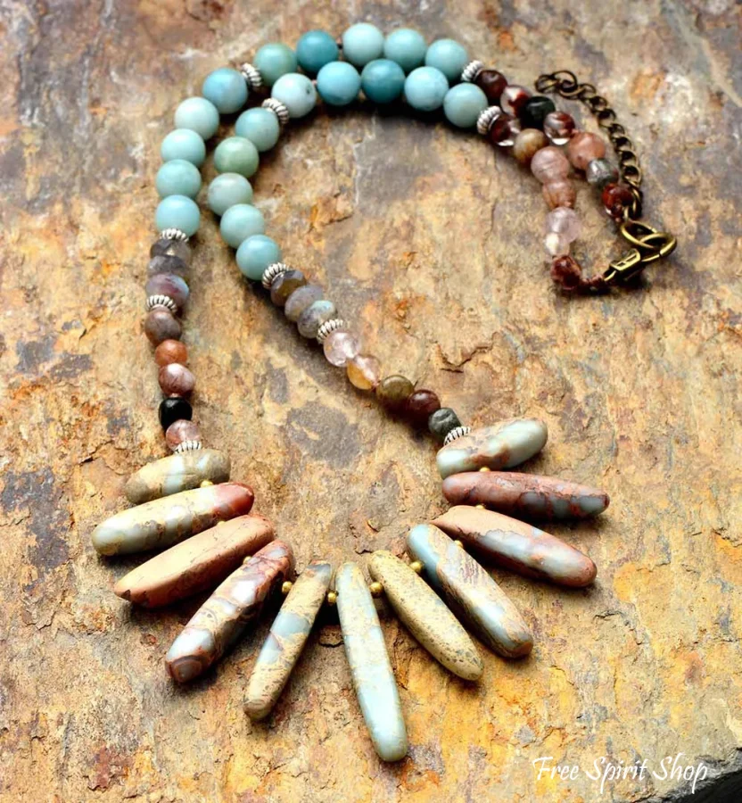 Natural Jasper & Mix Gemstone Beaded Necklace - Image 2