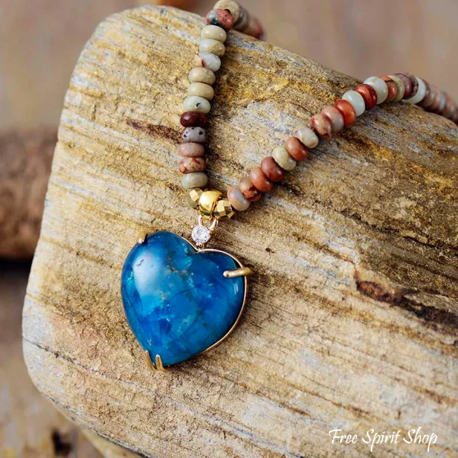 Natural King Jasper & Apatite Heart Pendant Necklace - Image 3