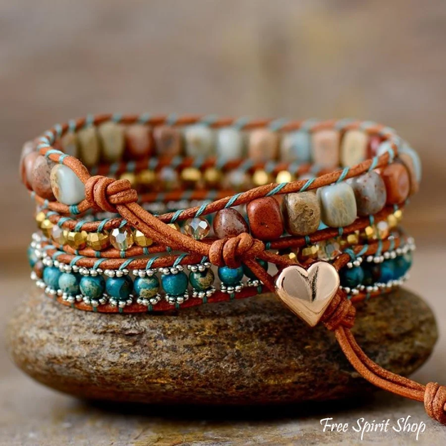 Natural King Jasper & Blue Jasper Wrap Bracelet - Image 3
