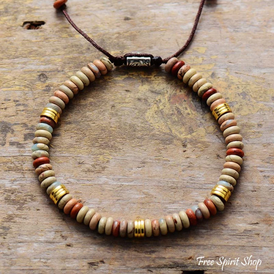 Natural King Jasper Flat Bead Bracelet