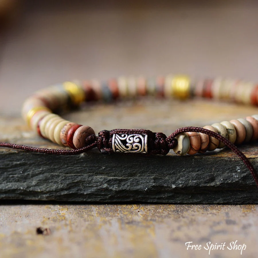 Natural King Jasper Flat Bead Bracelet - Image 2