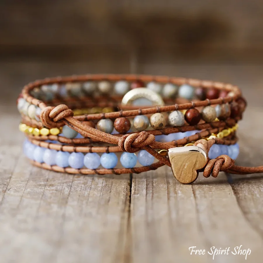 Natural King Jasper & Jade Wrap Bracelet - Image 2