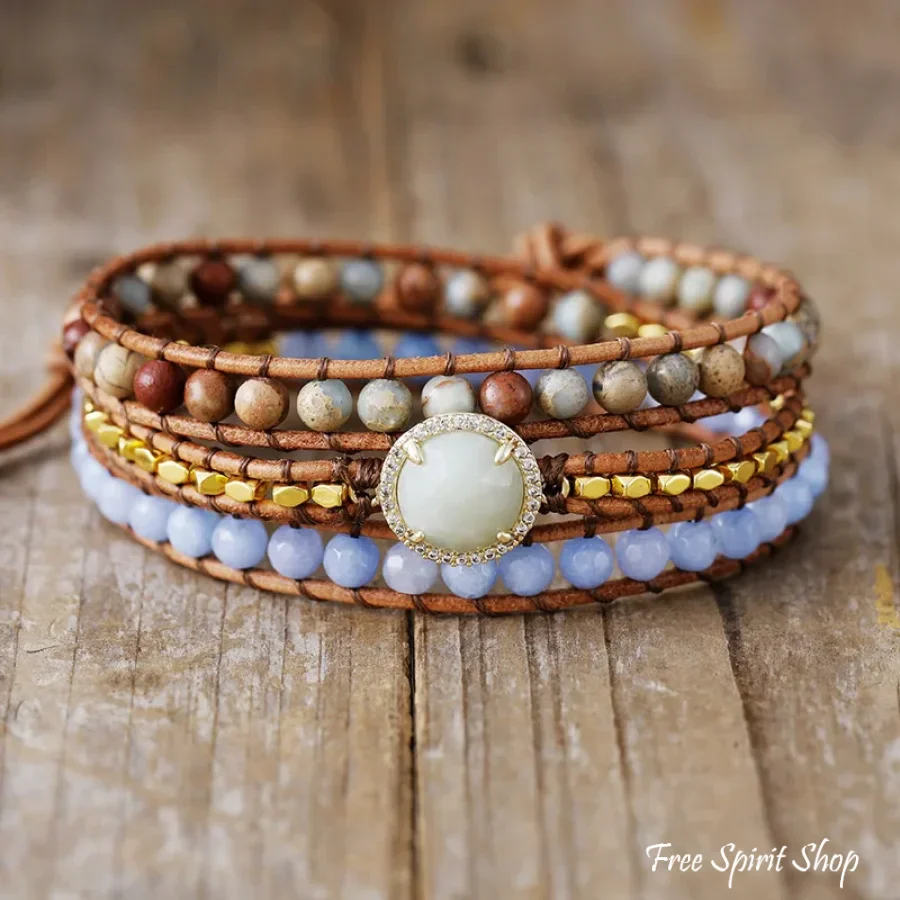 Natural King Jasper & Jade Wrap Bracelet - Image 3