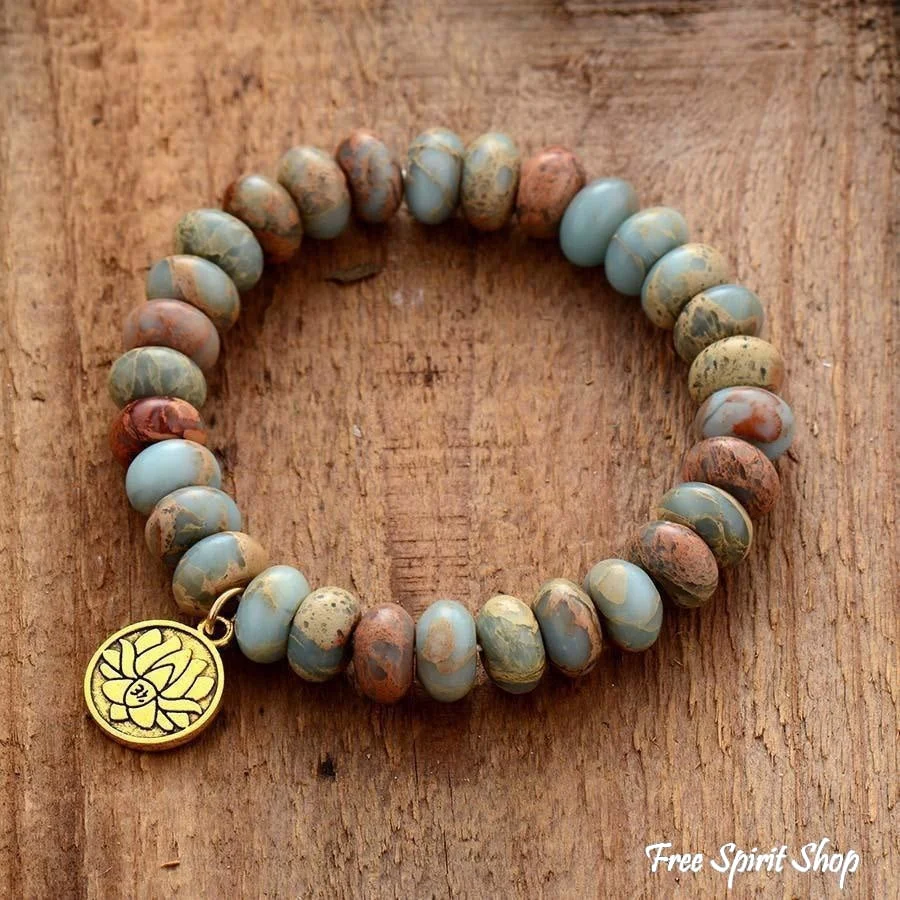 Natural King Jasper & Lotus Flower Bracelet - Image 3
