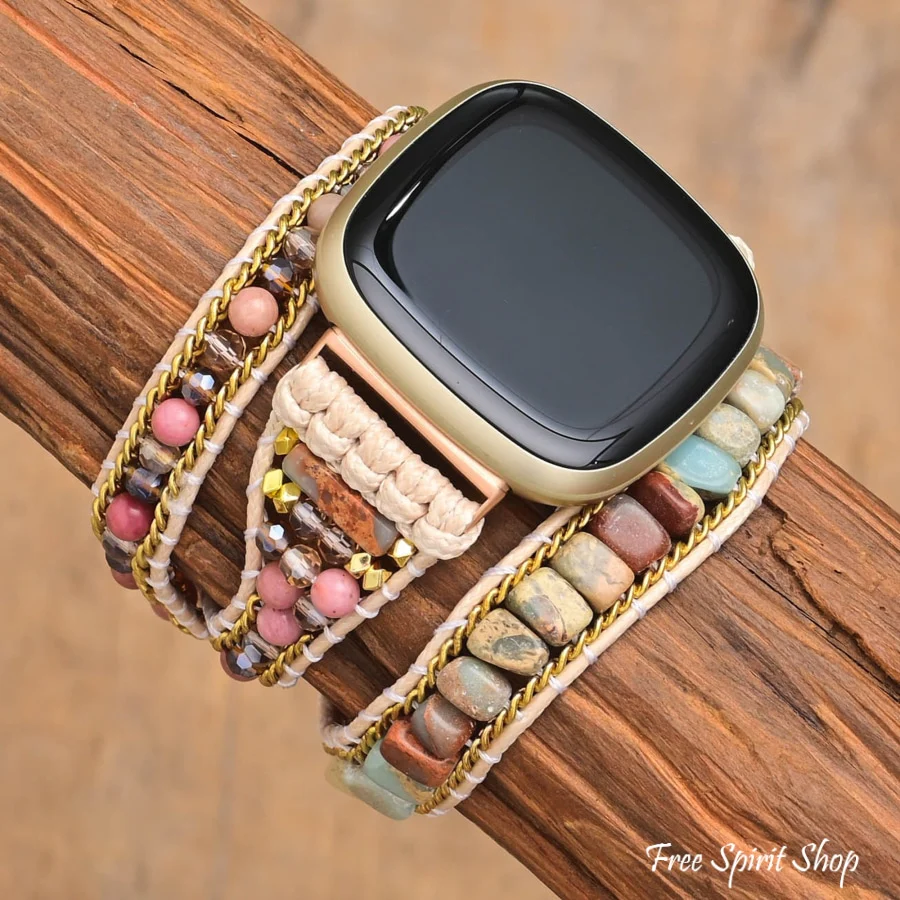 Natural King Jasper & Rhodonite Beaded Fitbit Watch Band