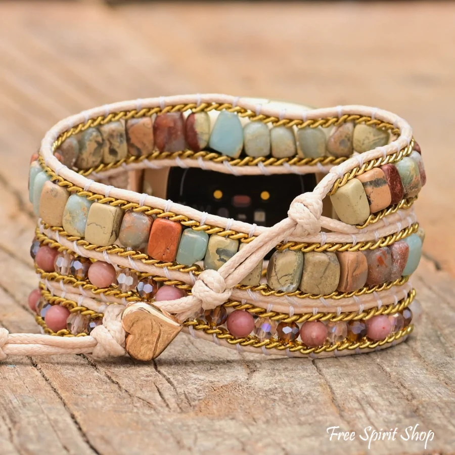 Natural King Jasper & Rhodonite Beaded Fitbit Watch Band - Image 2