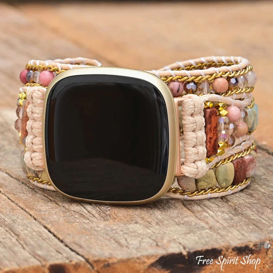 Natural King Jasper & Rhodonite Beaded Fitbit Watch Band - Image 3