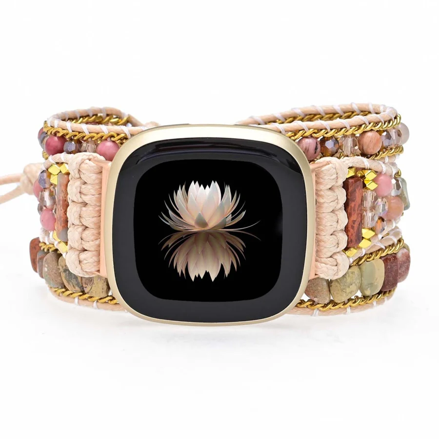 Natural King Jasper & Rhodonite Beaded Fitbit Watch Band - Image 4