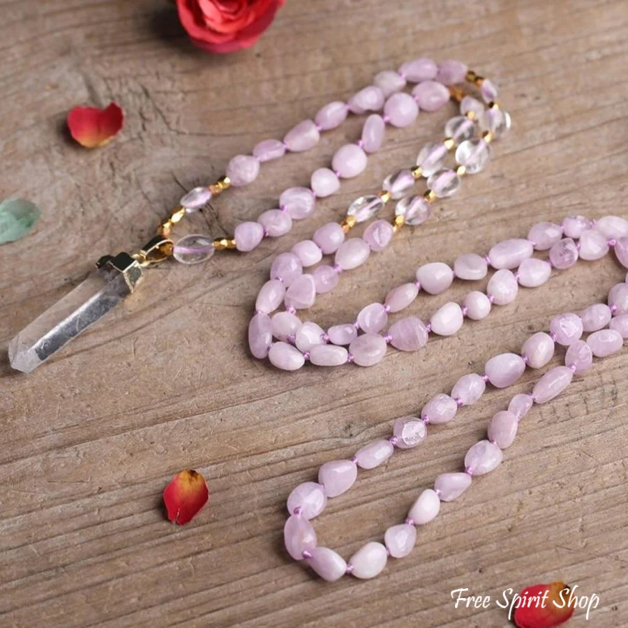 Natural Kunzite Crystal & Clear Quartz Beaded Necklace - Image 4