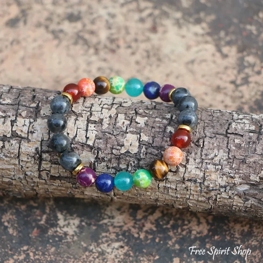 Natural Labradorite & 7 Chakra Stone Bead Bracelet