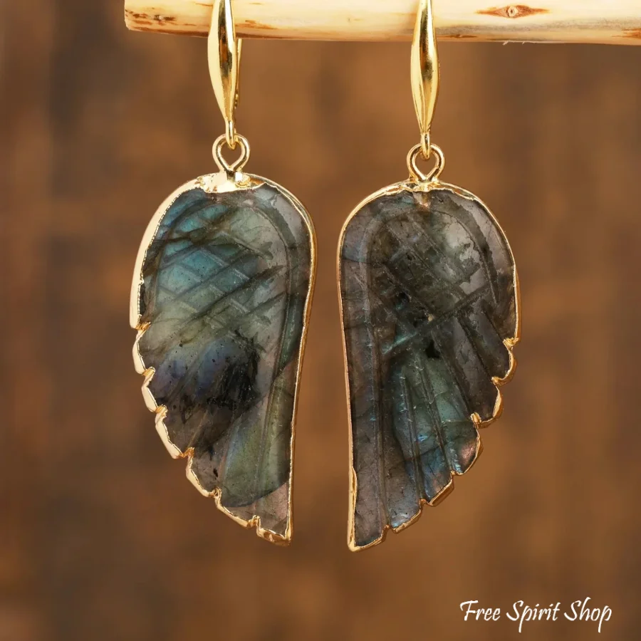 Natural Labradorite Angel Wings Earrings