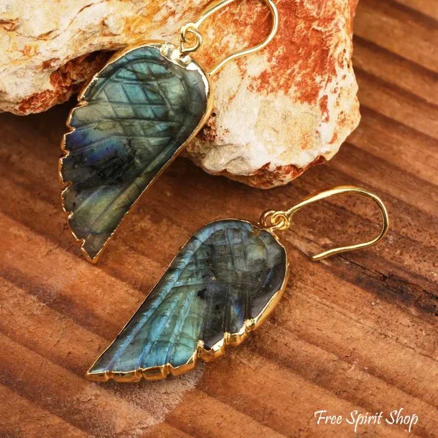 Natural Labradorite Angel Wings Earrings - Image 4