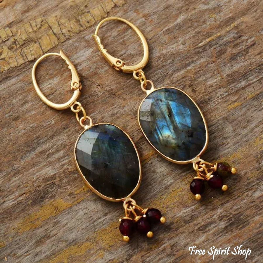 Natural Labradorite & Bead Earrings