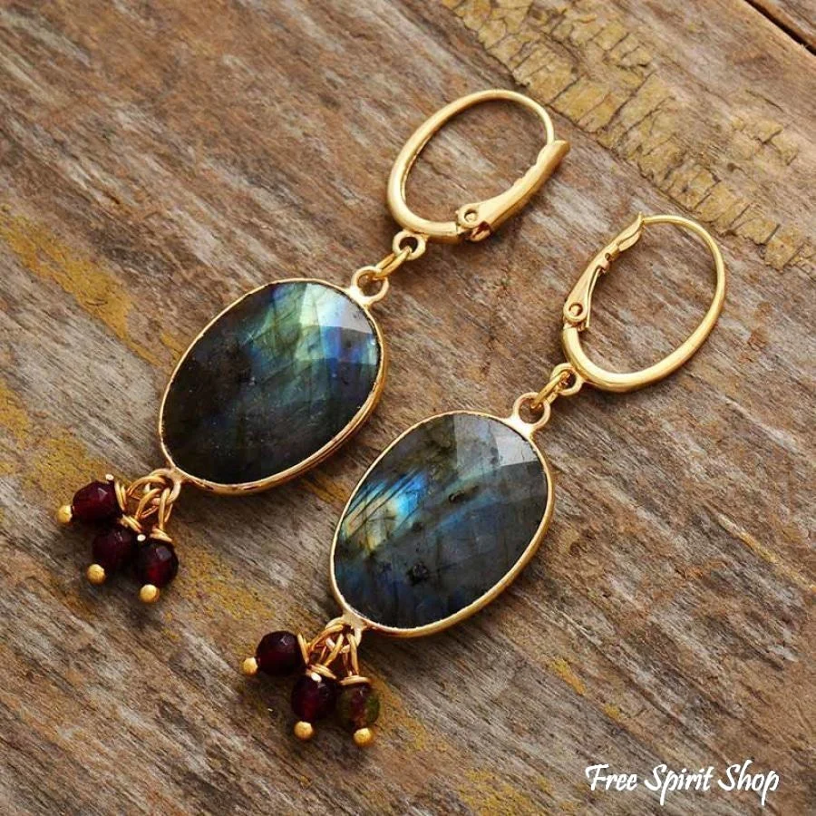 Natural Labradorite & Bead Earrings - Image 2