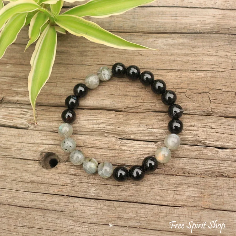 Natural Labradorite & Black Onyx Bead Bracelet - Image 2
