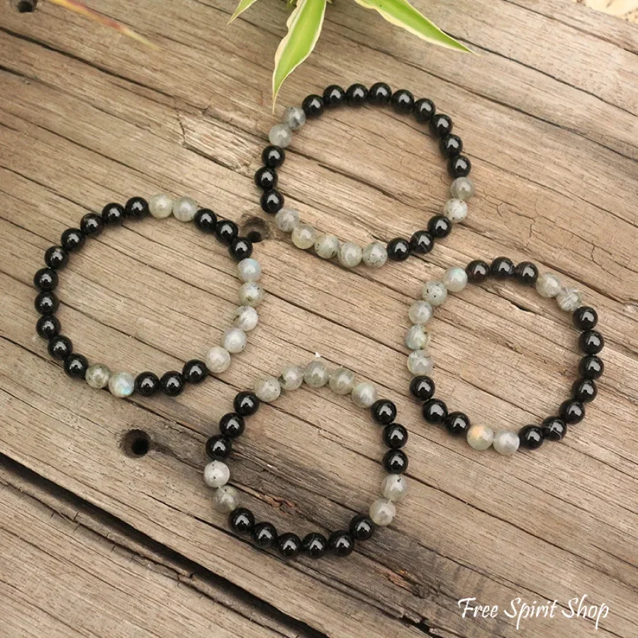 Natural Labradorite & Black Onyx Bead Bracelet - Image 3