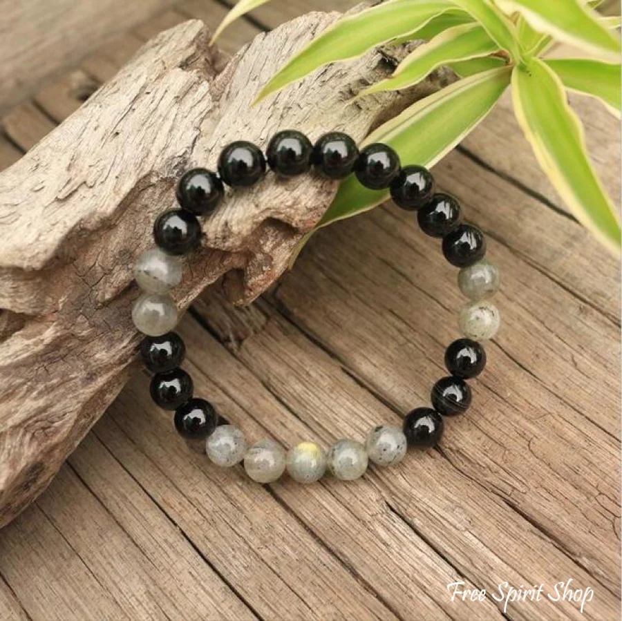 Natural Labradorite & Black Onyx Bead Bracelet - Image 4