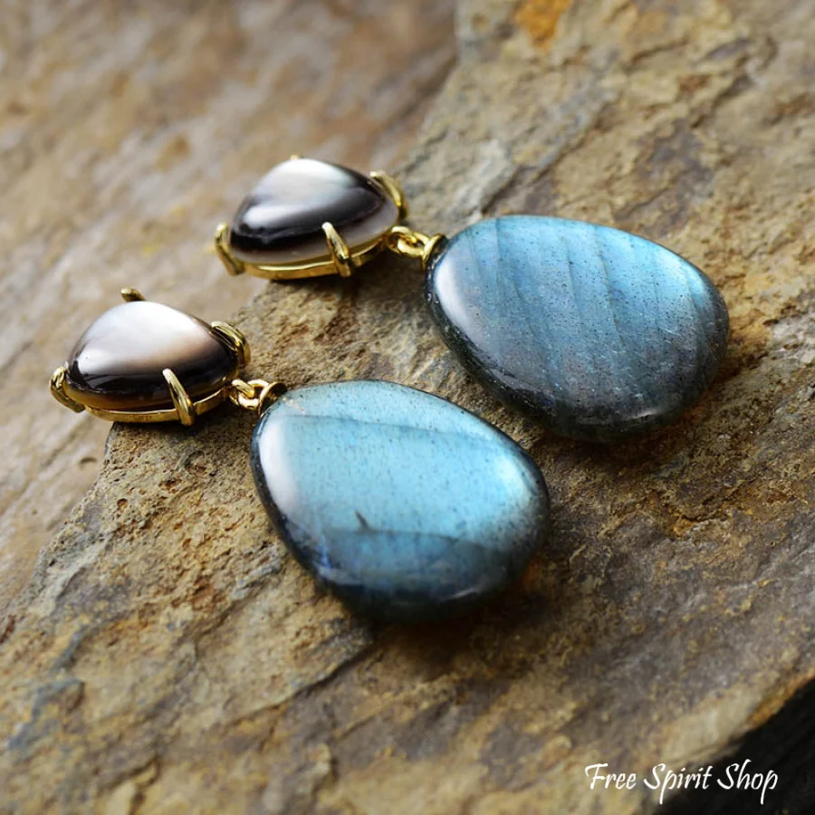 Natural Labradorite Drop Earrings - Image 2