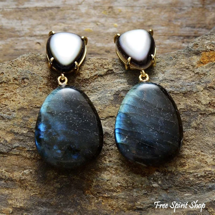 Natural Labradorite Drop Earrings - Image 3
