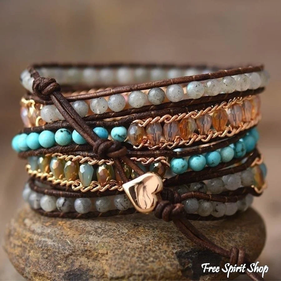 Natural Labradorite & Gold Chain Bead Wrap Bracelet - Image 2