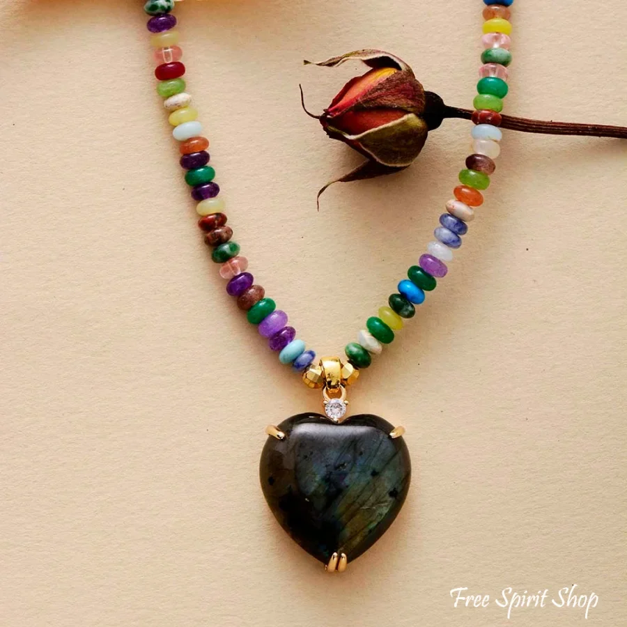 Natural Labradorite Heart & Mixed Bead Necklace - Image 4