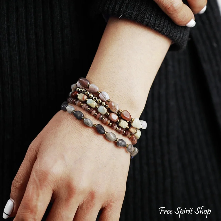 Natural Labradorite King Jasper Botswana Agate Bead Bracelet - Image 2