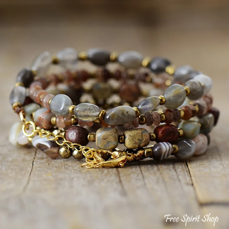 Natural Labradorite King Jasper Botswana Agate Bead Bracelet - Image 3