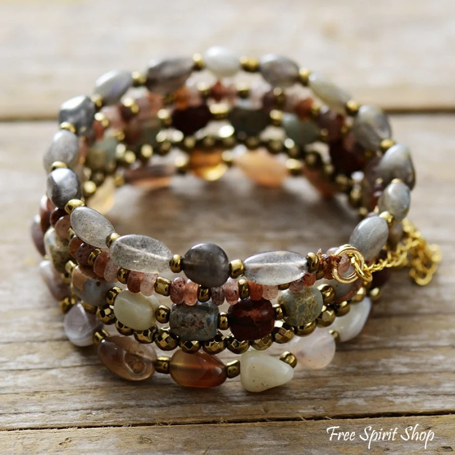 Natural Labradorite King Jasper Botswana Agate Bead Bracelet - Image 4