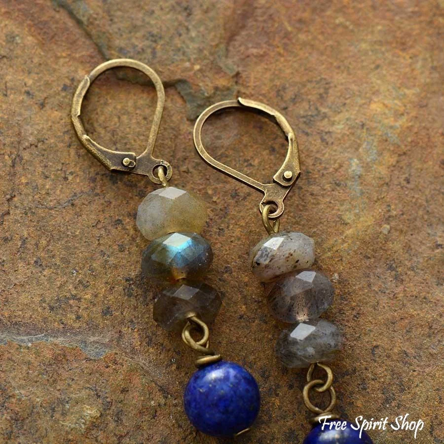 Natural Labradorite & Lapis Lazuli Earrings - Image 3