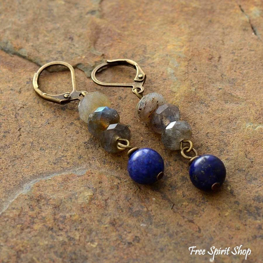 Natural Labradorite & Lapis Lazuli Earrings - Image 4