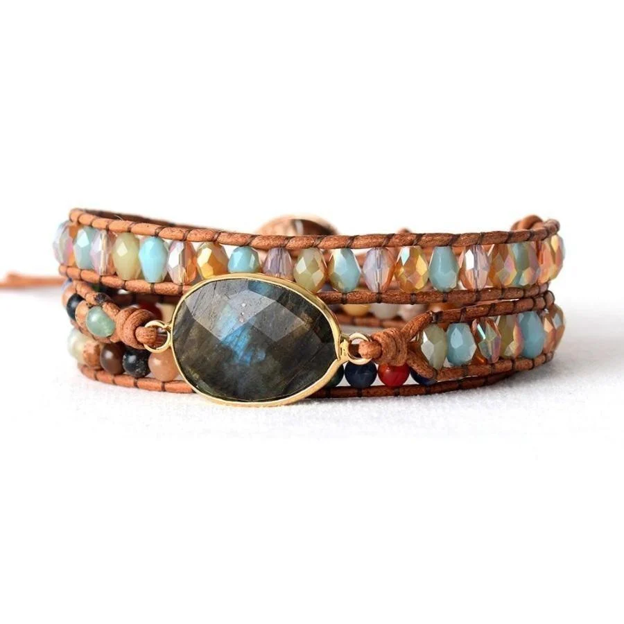 Natural Labradorite & Mix Gemstone Beads Wrap Bracelet
